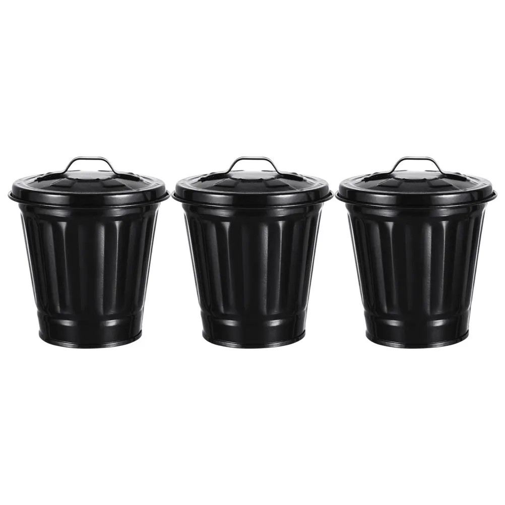 3pcs Mini Desktop Trash Can Pen Holder Cover Black Metal Bucket Flowerpot Small Waste Basket Lid Office Home Use
3pcs Mini Desktop Trash Can Pen Holder Cover Black Metal Bucket Flowerpot Small Waste Basket Lid Office Home Use