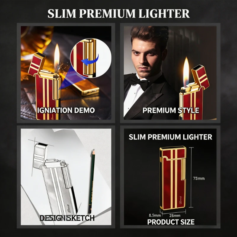 Ultra-Thin Metal Lighter, Smooth Side Slip Grinding Wheel Ignition, Refillable Butane Gas, Lightweight Pocket for Daily Smoking
Ultra-Thin Metal Lighter, Smooth Side Slip Grinding Wheel Ignition, Refillable Butane Gas, Lightweight Pocket for Daily Smoking