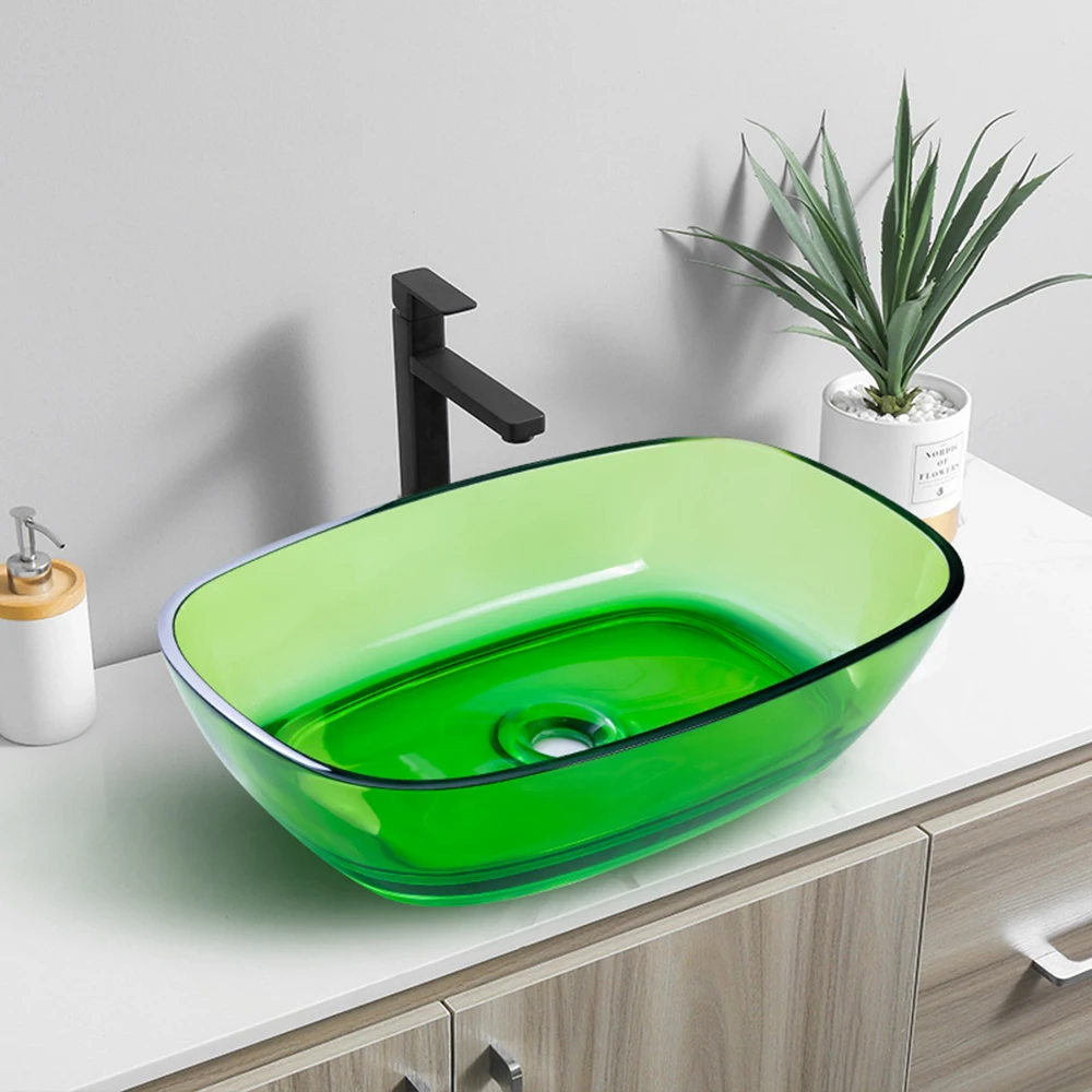 Bathroom Rectangular Above Counter Top Resin Basin Colourful Vessel Sink 9077
Bathroom Rectangular Above Counter Top Resin Basin Colourful Vessel Sink 9077