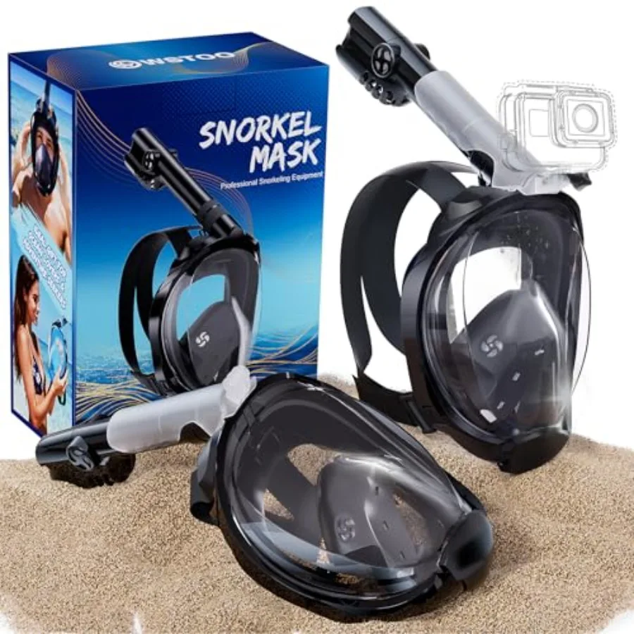 Snorkeling mask for adults: full-face dry-top design, silicone material, black color, 180 panoramic view, foldable, camera moun
Snorkeling mask for adults: full-face dry-top design, silicone material, black color, 180 panoramic view, foldable, camera moun