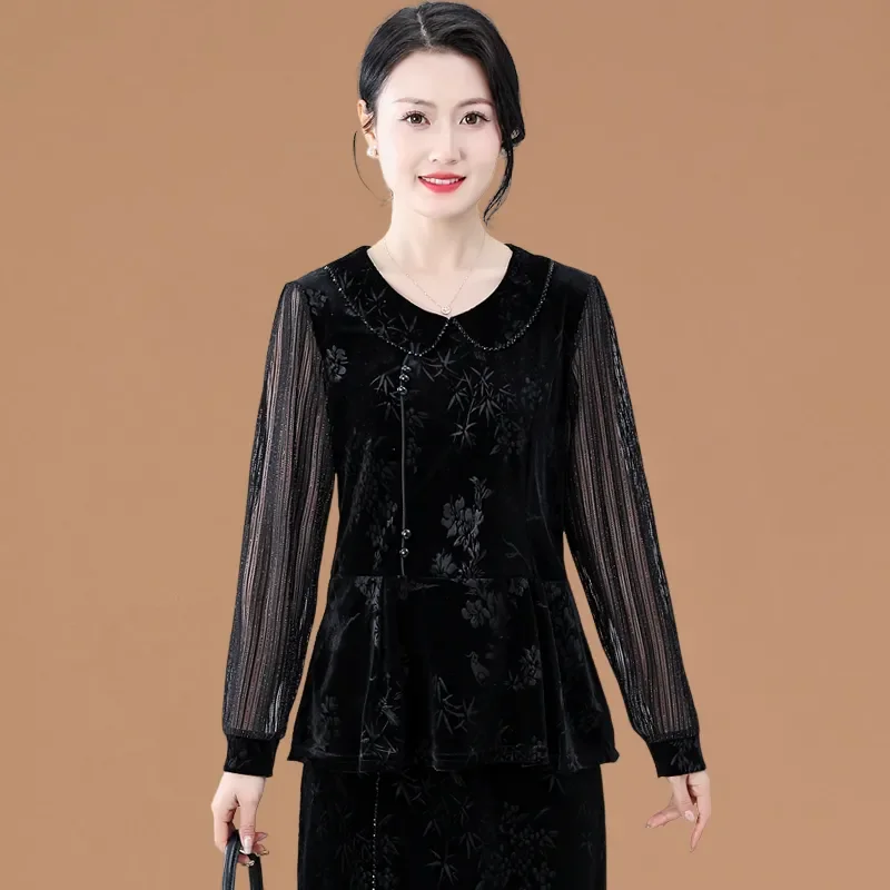Elegant Women Blouse With Floral Print And Beaded Peter Pan Collar Chinese Style Long Sleeve Shirt For Spring Autumn Casual Wear
Elegant Women Blouse With Floral Print And Beaded Peter Pan Collar Chinese Style Long Sleeve Shirt For Spring Autumn Casual Wear