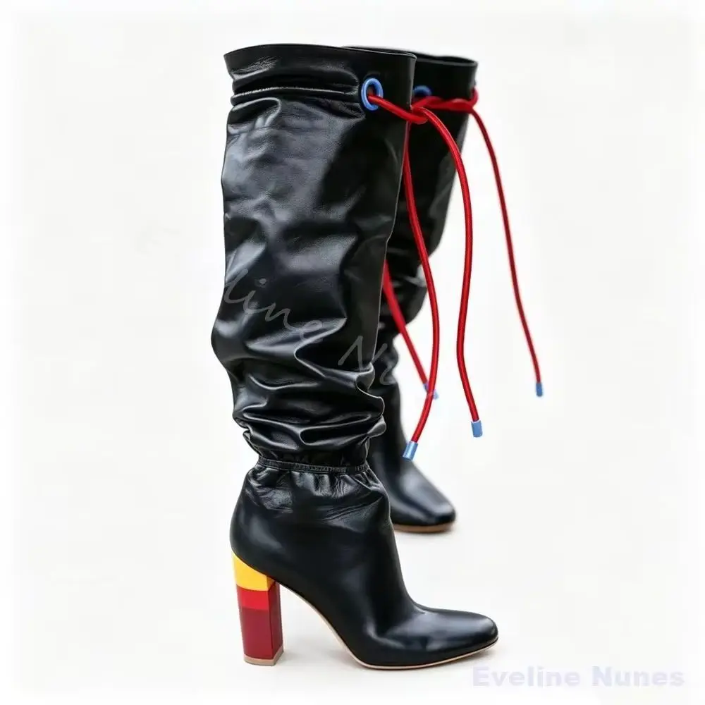 Slouchy Pleated Lace-up Knee High Boots Women Colorful Block-heeled Round Toe Runway Boots 2026 New Cool and Edgy Casual Stage
Slouchy Pleated Lace-up Knee High Boots Women Colorful Block-heeled Round Toe Runway Boots 2026 New Cool and Edgy Casual Stage