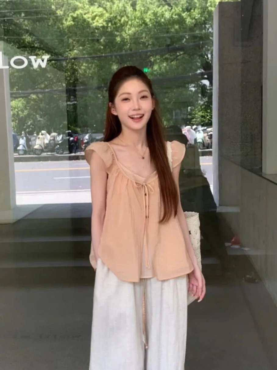Sweet Korean Style Shirt with Fly Sleeve Loose Thin Women's Inner Wear Tank Top Two-Piece Set Summer Breathable Short Sleeve
Sweet Korean Style Shirt with Fly Sleeve Loose Thin Women's Inner Wear Tank Top Two-Piece Set Summer Breathable Short Sleeve
