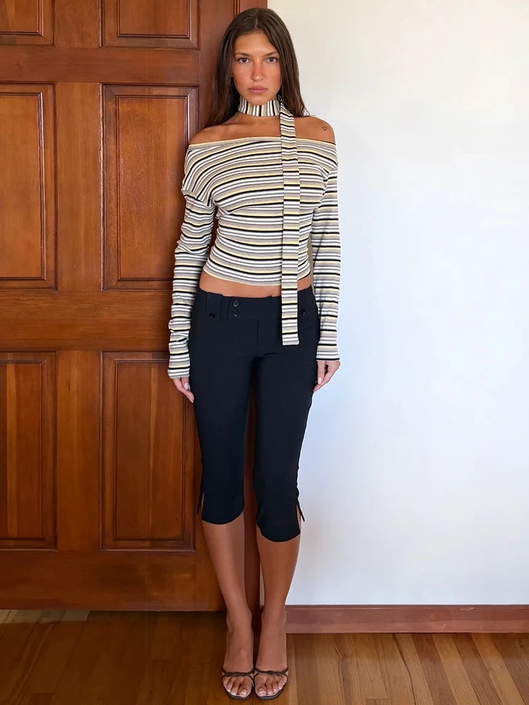 Sistrelinda Women Simple T-Shirt Fashion Skew Collar Casuals Trend Striped Print Full Sleeve Patchwork Stretch Street Crop Tops
Sistrelinda Women Simple T-Shirt Fashion Skew Collar Casuals Trend Striped Print Full Sleeve Patchwork Stretch Street Crop Tops