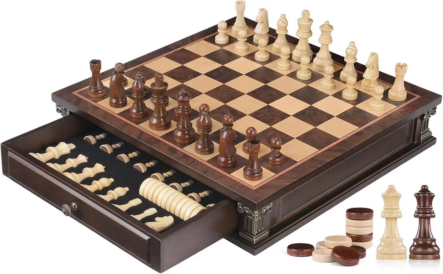 15" Wooden Magnetic Chess Set with 2 Storage Drawers, 2 Extra Queens, Strategy Board Game for Adults & Kids, Gift
15" Wooden Magnetic Chess Set with 2 Storage Drawers, 2 Extra Queens, Strategy Board Game for Adults & Kids, Gift