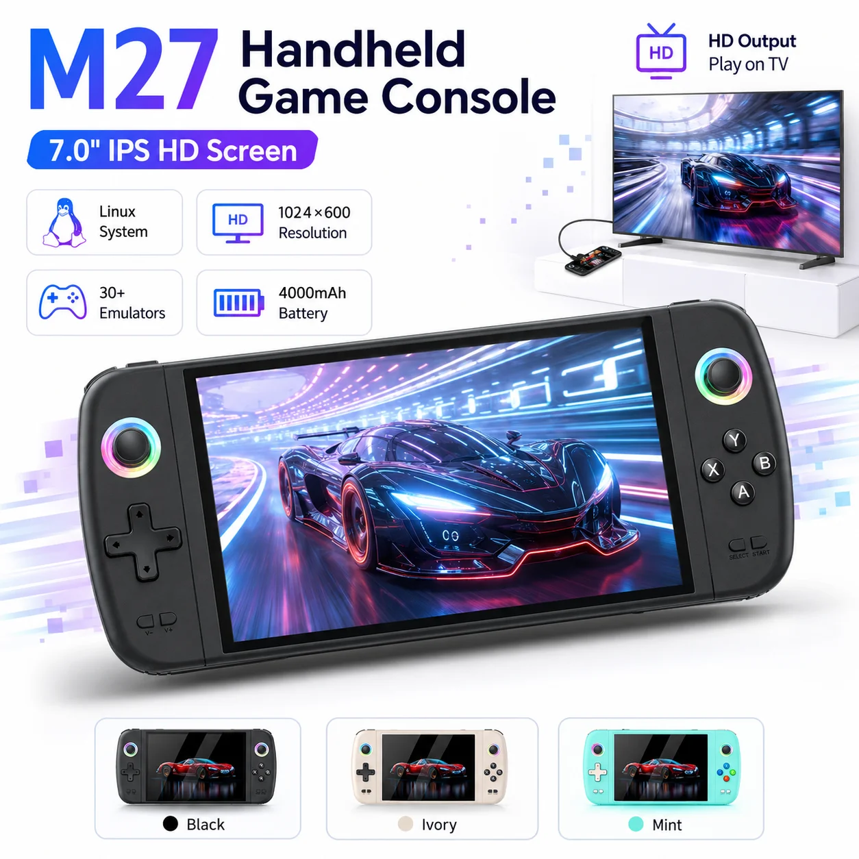 RGB Rainbow Light Ring Handheld Game Player 7in Full Fit IPS Screen Mali-G52 GPU 3D Gaming Support 50000+ Offline Games HDMI HD
RGB Rainbow Light Ring Handheld Game Player 7in Full Fit IPS Screen Mali-G52 GPU 3D Gaming Support 50000+ Offline Games HDMI HD