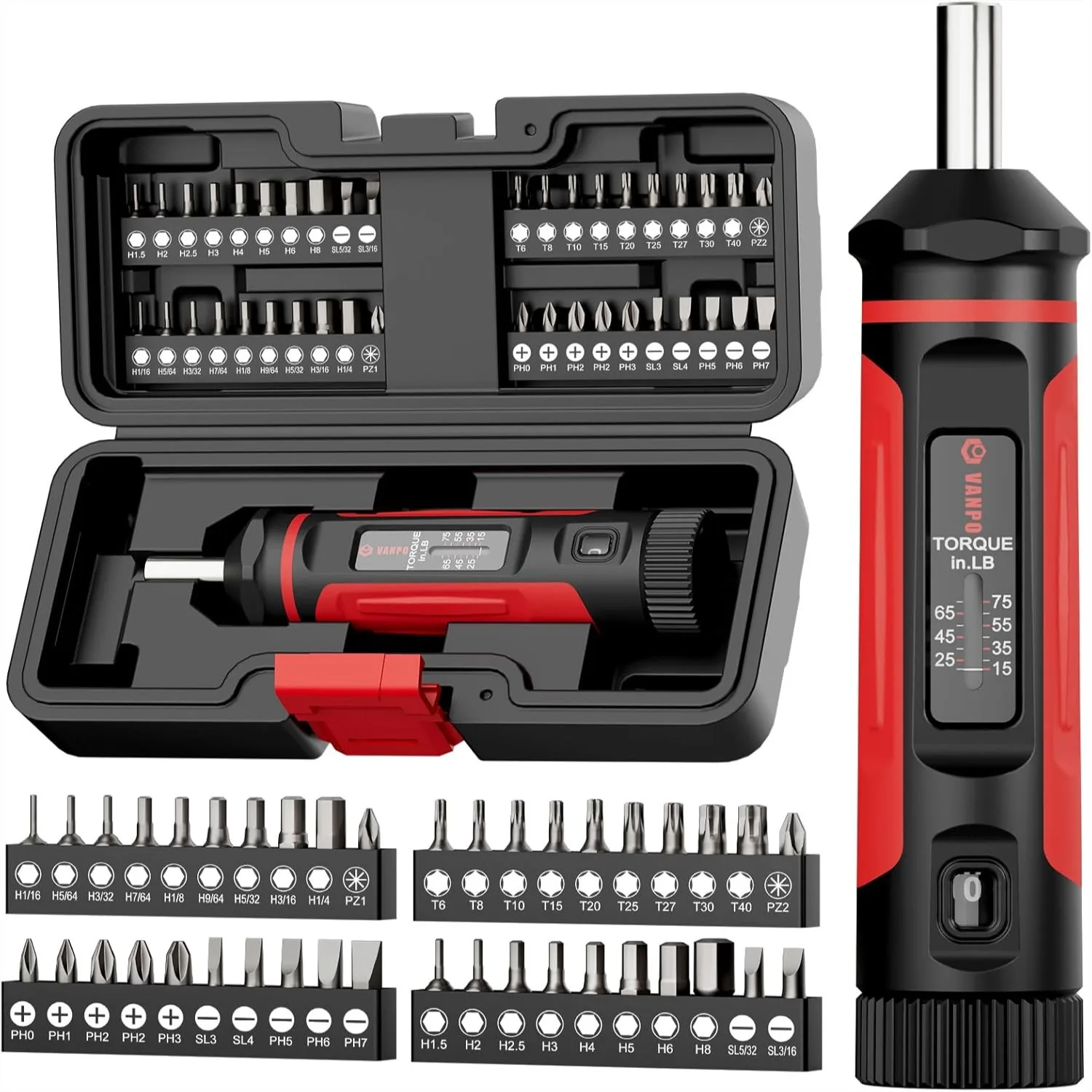 Torque Screwdriver Set with 40 S2 Bits, 15-75 In-lb Adjustable Torque Wrench for DIY and Bike Repair
Torque Screwdriver Set with 40 S2 Bits, 15-75 In-lb Adjustable Torque Wrench for DIY and Bike Repair