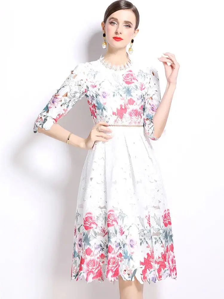 Summer Runway Hollow Out Floral Embroidery Lace Midi Dress For Women Women Short Sleeve Floral Print Slim Waist Party Vestidos
Summer Runway Hollow Out Floral Embroidery Lace Midi Dress For Women Women Short Sleeve Floral Print Slim Waist Party Vestidos