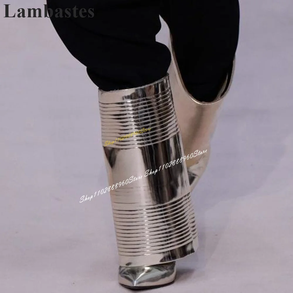 Mid Calf Silver Metallic Turned Over Boots Thin High Heel Women Shoes Slip On Pointed Toe 2024 Fashionable Zapatos Para Mujere
Mid Calf Silver Metallic Turned Over Boots Thin High Heel Women Shoes Slip On Pointed Toe 2024 Fashionable Zapatos Para Mujere