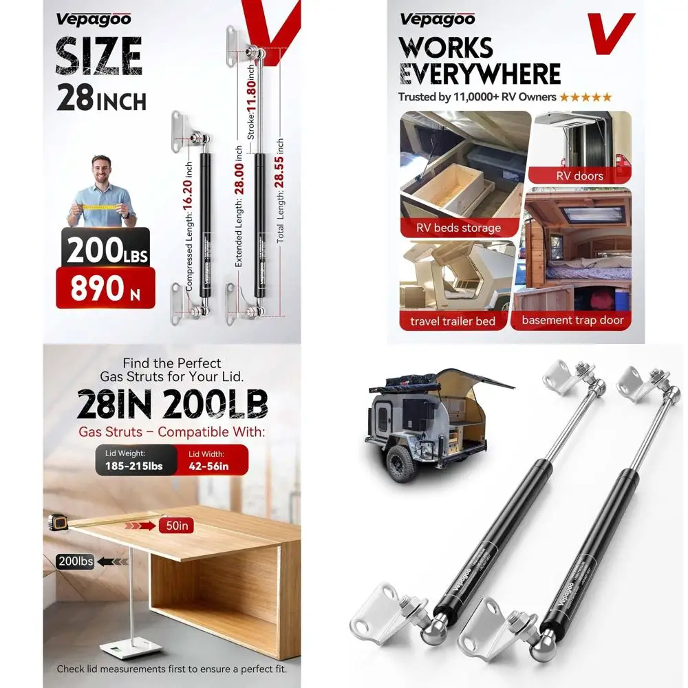 Пара сверхмощных газовых стоек для автофургонов объемом 200 фунтов, грузовиков и опоры крышки для хранения вещей.
Пара сверхмощных газовых стоек для автофургонов объемом 200 фунтов, грузовиков и опоры крышки для хранения вещей.