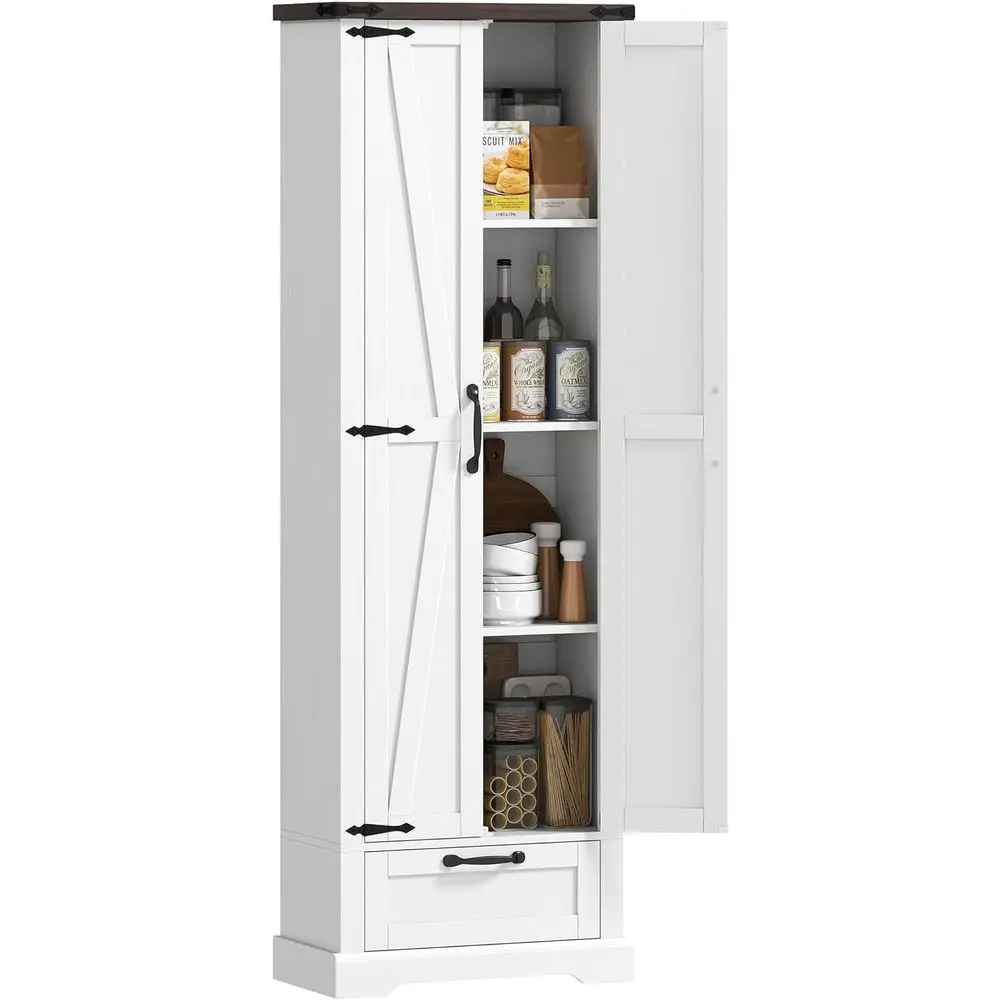 71 Tall White Kitchen Pantry Cabinet with Barn Doors and Adjustable Shelves for Food Storage
71 Tall White Kitchen Pantry Cabinet with Barn Doors and Adjustable Shelves for Food Storage