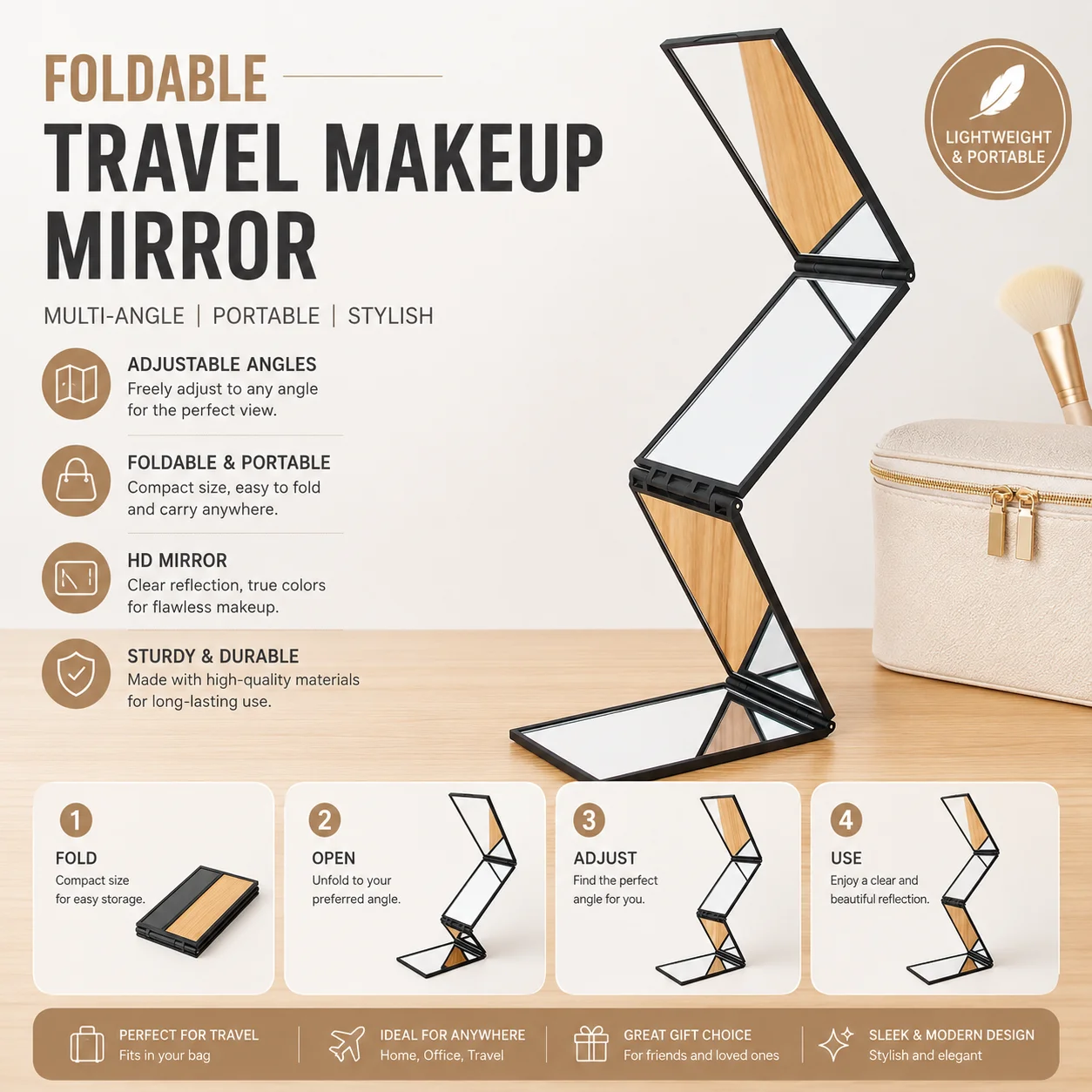 Three fold four fold folding mirror, portable and portable beauty multifunctional makeup mirror, multi angle telescopic mirror
Three fold four fold folding mirror, portable and portable beauty multifunctional makeup mirror, multi angle telescopic mirror