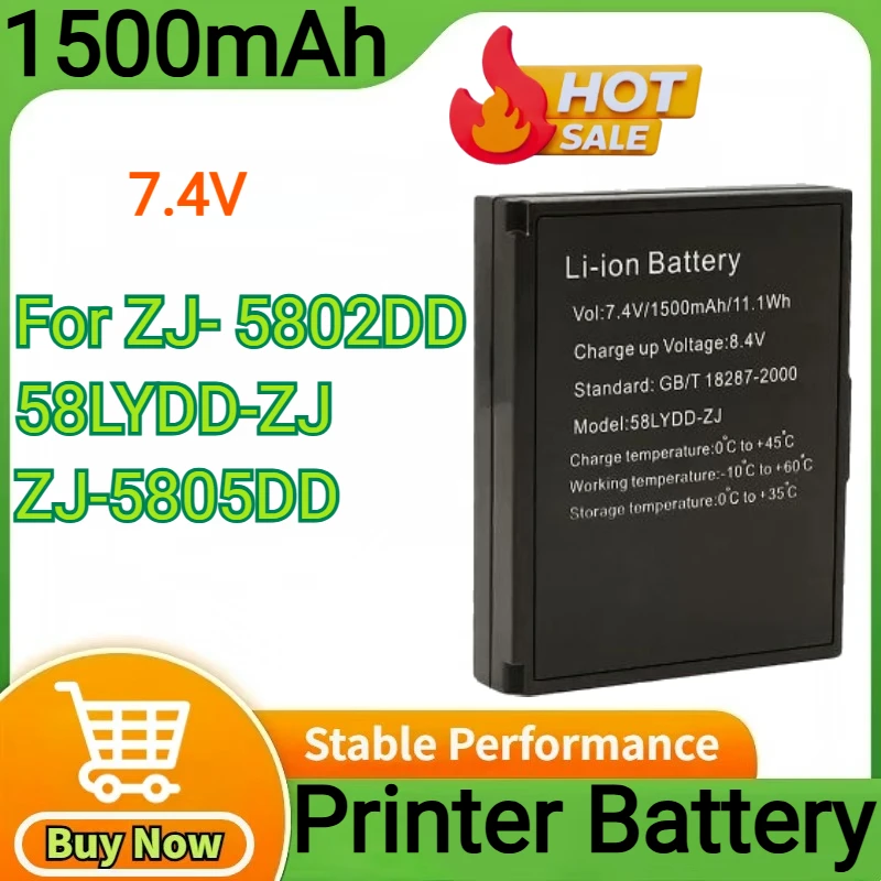 Аккумулятор для Bluetooth-принтера большой емкости 7,4 В, 1500 мАч для ZJ-5802DD 58LYDD-ZJ ZJ-5805DD Аккумулятор для принтера
Аккумулятор для Bluetooth-принтера большой емкости 7,4 В, 1500 мАч для ZJ-5802DD 58LYDD-ZJ ZJ-5805DD Аккумулятор для принтера