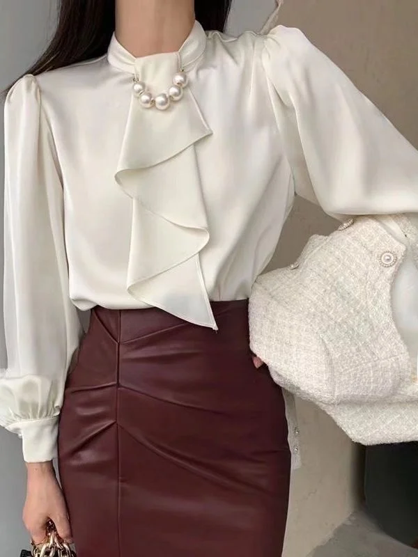 Ele Pearl Trim Satin White irt Women's Design Sensation Spring New Sle Korean Sle Long Sve Breathable Top
Ele Pearl Trim Satin White irt Women's Design Sensation Spring New Sle Korean Sle Long Sve Breathable Top