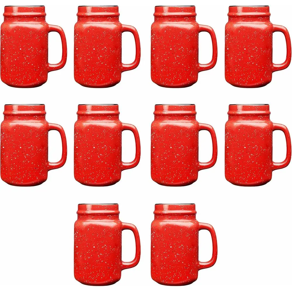 Set of 10 16 oz. Speckled Stoneware Mason Jars with C-Handles in Red
Set of 10 16 oz. Speckled Stoneware Mason Jars with C-Handles in Red