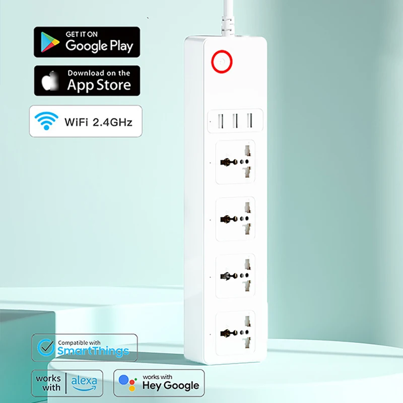 Tuya Universal Power Strip Socket WiFi Smart Sockets 4 AC Outlets 3 USB Ports Extension Cable Works With Alexa Smart Life App
Tuya Universal Power Strip Socket WiFi Smart Sockets 4 AC Outlets 3 USB Ports Extension Cable Works With Alexa Smart Life App