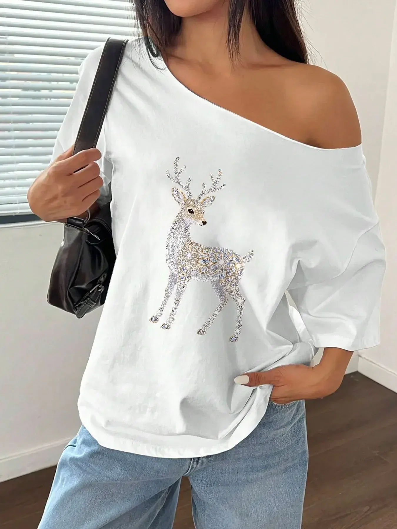 100% Cotton Plus Size Rhinestone Deer Pattern Shoulder Loose Print T-Shirt Oversized Y2K Style Graphic Tees Women Tops Summer
100% Cotton Plus Size Rhinestone Deer Pattern Shoulder Loose Print T-Shirt Oversized Y2K Style Graphic Tees Women Tops Summer