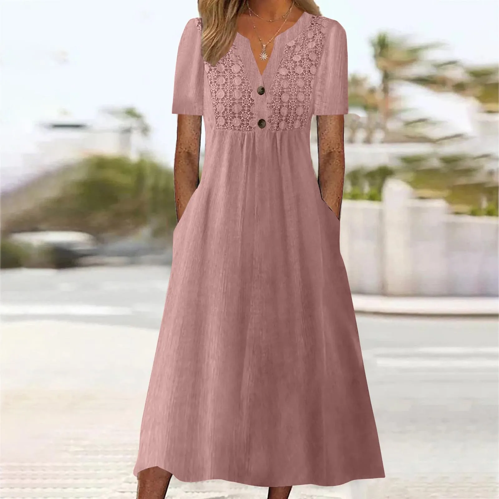 Hook Flower Hollow Loose Midi Dress Women V-Neck Button Short Sleeved Dresses With Pockets Casual Solid Color Ruffle Dress Mujer
Hook Flower Hollow Loose Midi Dress Women V-Neck Button Short Sleeved Dresses With Pockets Casual Solid Color Ruffle Dress Mujer