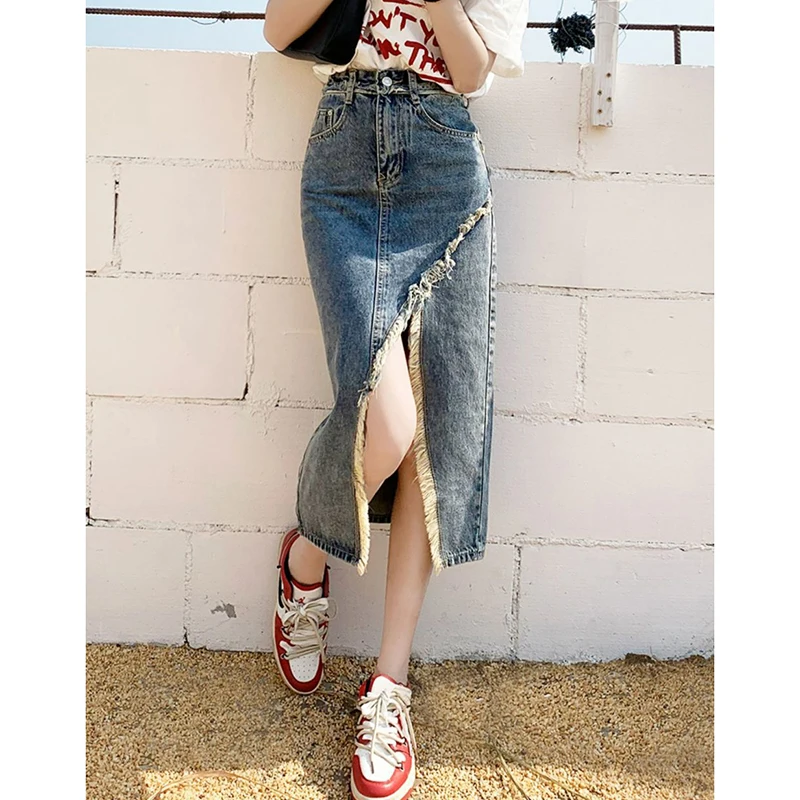 GIDYQ High Waist Women Denim Skirt Korean Fashion Tassel Slit Midi Skirts Y2K Casual Female Streetwear Jeans Summer New
GIDYQ High Waist Women Denim Skirt Korean Fashion Tassel Slit Midi Skirts Y2K Casual Female Streetwear Jeans Summer New
