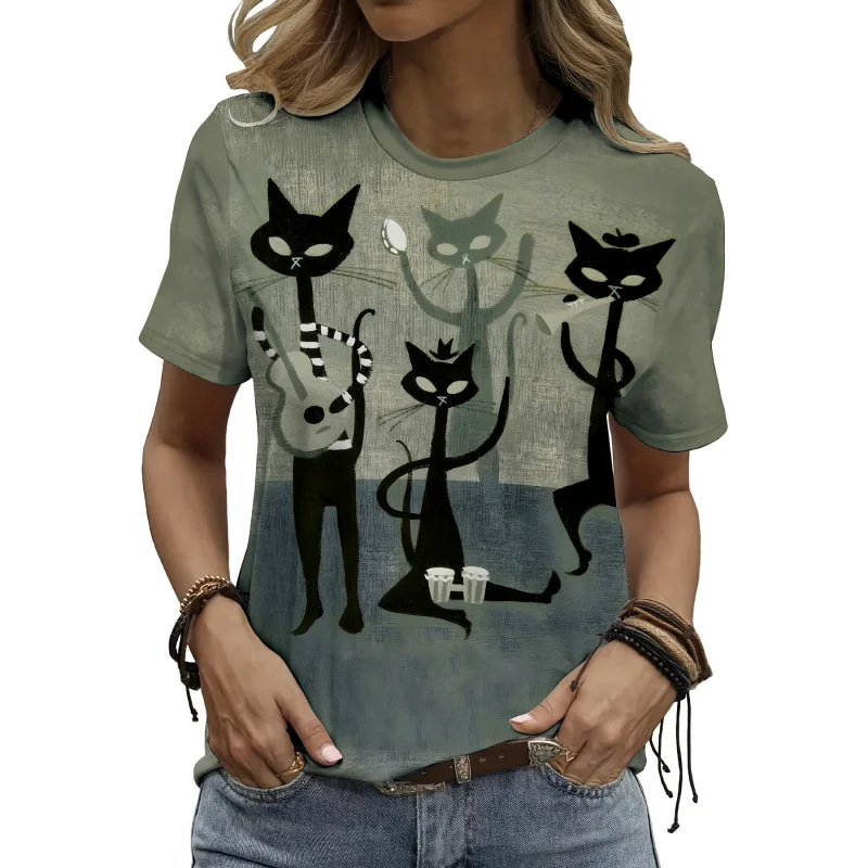 2026Novelty Cartoon Animal Cat Print Round NeckTShirt Fashion Casual New women's short-sleeve tops
2026Novelty Cartoon Animal Cat Print Round NeckTShirt Fashion Casual New women's short-sleeve tops