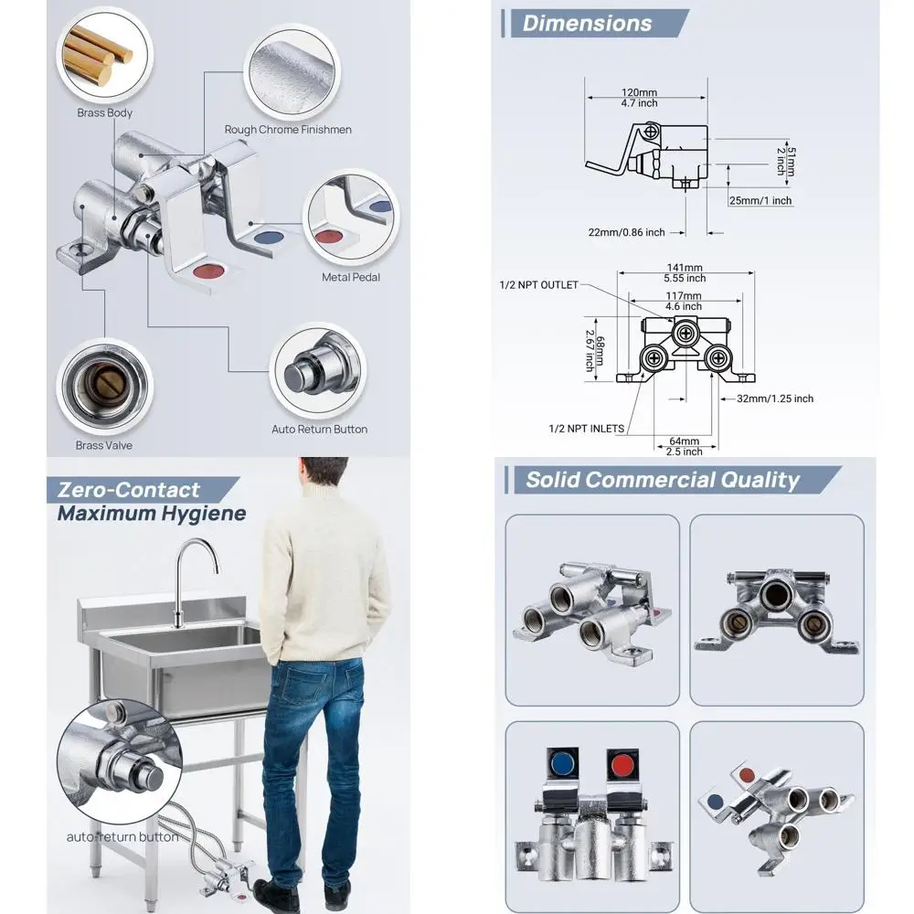 Heavy-Duty Brass Pedal Faucet, Hands-Free Control for Hot/Cold Water, Ideal for Industrial, Medical, Kitchen, and Hospitality Us
Heavy-Duty Brass Pedal Faucet, Hands-Free Control for Hot/Cold Water, Ideal for Industrial, Medical, Kitchen, and Hospitality Us