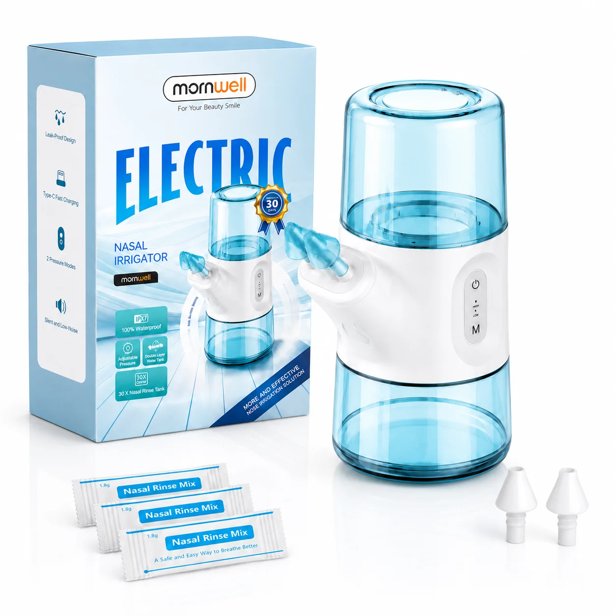 Mornwell Portable Electric Nasal Irrigator, Dual Separate Water Tanks, 2 Pressure Modes Rechargeable Nasal Wash Device for Nasal
Mornwell Portable Electric Nasal Irrigator, Dual Separate Water Tanks, 2 Pressure Modes Rechargeable Nasal Wash Device for Nasal