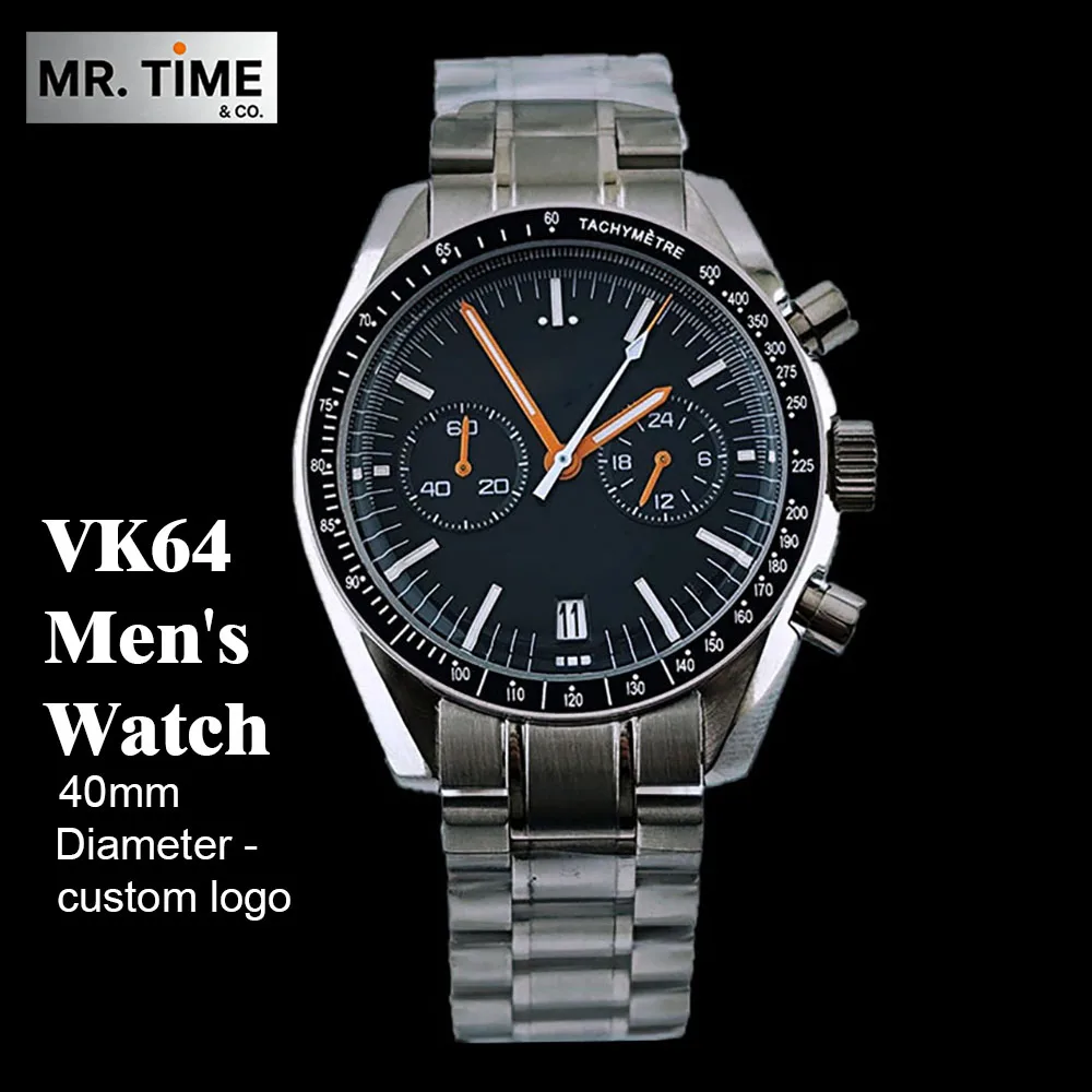 NEW 40mm Watch quartz speedometer bezel function men's stainless steel watch custom logo VK64 binocular chronograph
NEW 40mm Watch quartz speedometer bezel function men's stainless steel watch custom logo VK64 binocular chronograph