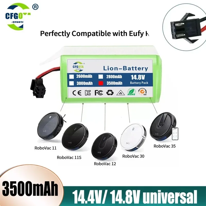 14.4V 3000mAh/3500mAh Li-ion Battery for Conga Excellence 950 990 1090 1790 1990 Deebot N79S N79 DN622 Eufy Robovac 11S 12 X500
14.4V 3000mAh/3500mAh Li-ion Battery for Conga Excellence 950 990 1090 1790 1990 Deebot N79S N79 DN622 Eufy Robovac 11S 12 X500