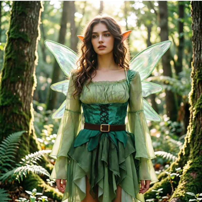 Women's Elf Medieval Green Fairy Dress Magical Elf Dress with Belt and Wings Halloween Cosplay Costumes
Women's Elf Medieval Green Fairy Dress Magical Elf Dress with Belt and Wings Halloween Cosplay Costumes
