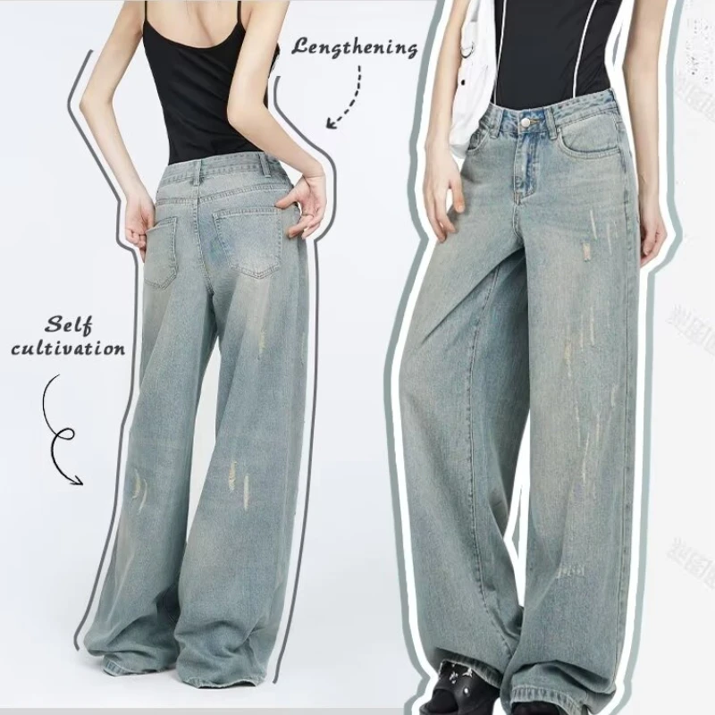 Vintage High-waisted Baggy Hole Jeans Women American Style Casual Bell Bottoms Versatile Straight-leg Long Denim Pants for Women
Vintage High-waisted Baggy Hole Jeans Women American Style Casual Bell Bottoms Versatile Straight-leg Long Denim Pants for Women