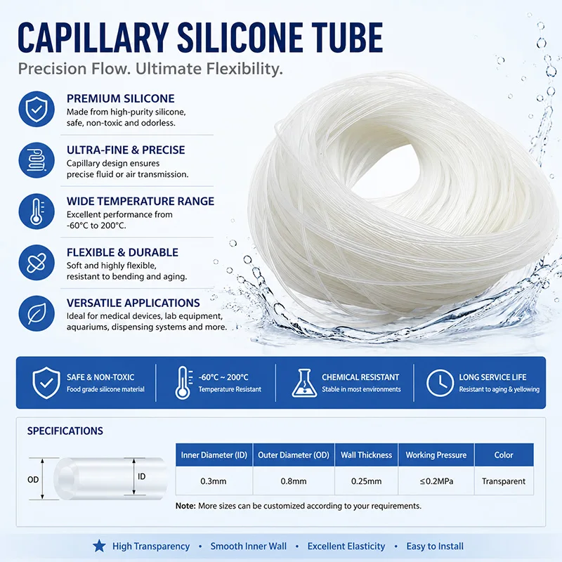 Food Grade Silicone Hose Transparent Soft Capillary Water Pipe for Kitchen ID0.3-4mm Various Sizes Available
Food Grade Silicone Hose Transparent Soft Capillary Water Pipe for Kitchen ID0.3-4mm Various Sizes Available