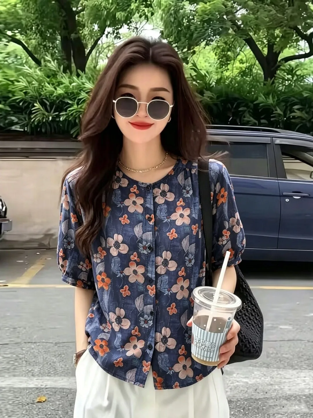 Floral Print Summer Shirt Women's Thin Short Sleeve round Neck plus Size Casual Style Loose Fit Inner Wear Daily Wear
Floral Print Summer Shirt Women's Thin Short Sleeve round Neck plus Size Casual Style Loose Fit Inner Wear Daily Wear