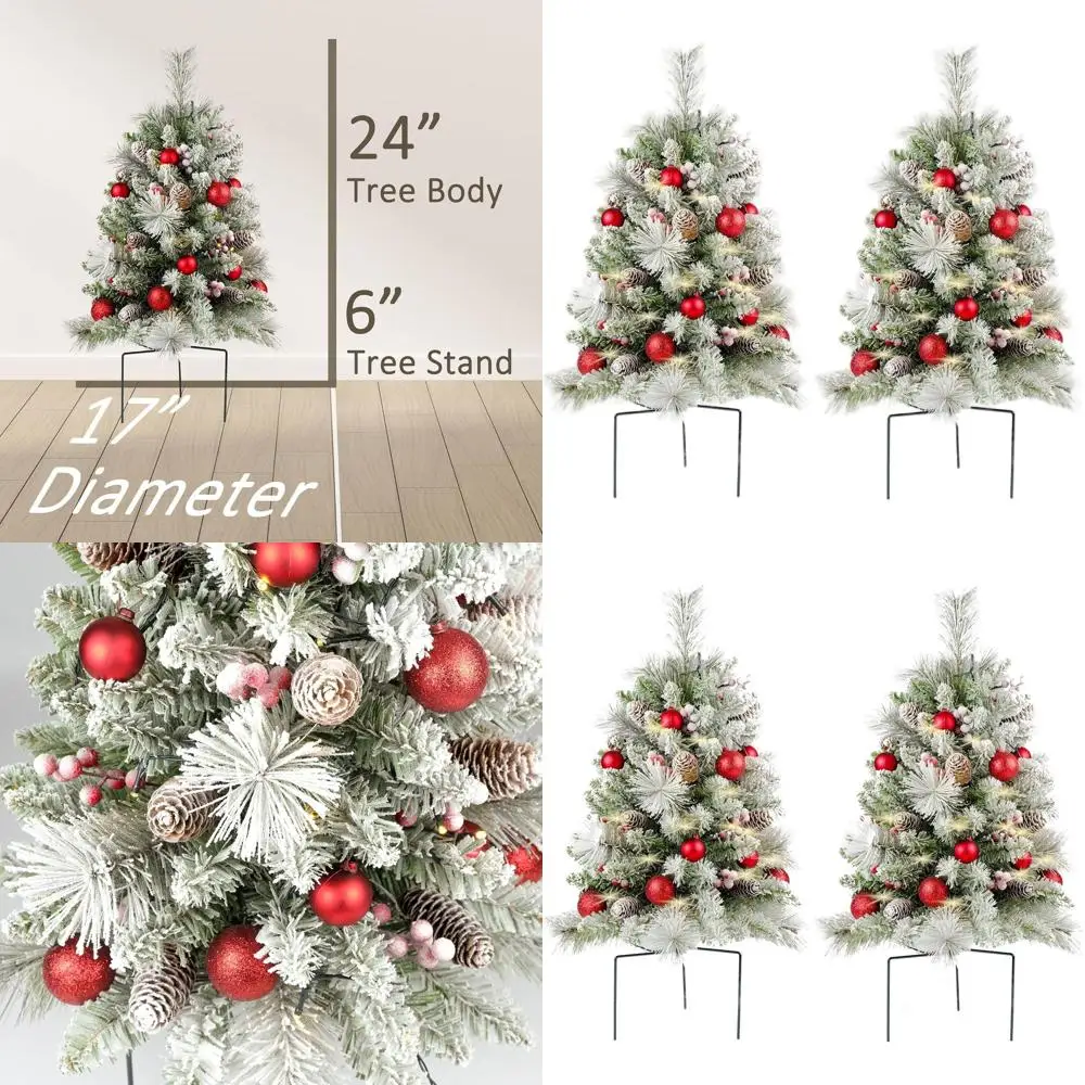 30 Inch Dual Pre-Lit Christmas Trees with Battery-Powered LED Lights, Red Berries & Pine Cones for Outdoor Holiday Decor
30 Inch Dual Pre-Lit Christmas Trees with Battery-Powered LED Lights, Red Berries & Pine Cones for Outdoor Holiday Decor