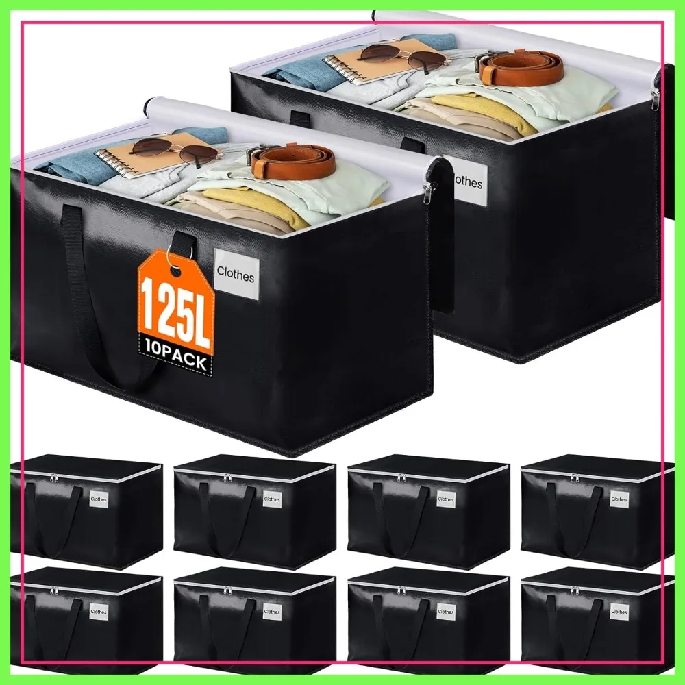 Heavy Duty Moving Boxes with Zippers & Handles, Collapsible Storage Totes 125L 10-Pack Black
Heavy Duty Moving Boxes with Zippers & Handles, Collapsible Storage Totes 125L 10-Pack Black
