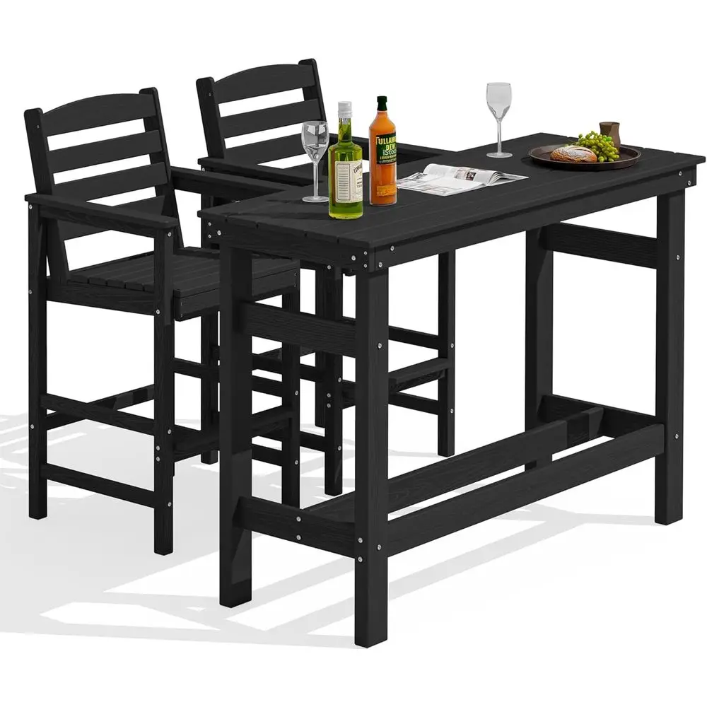 Black All-Weather HDPE Outdoor Bar Set with 2 Chairs and Umbrella Hole
Black All-Weather HDPE Outdoor Bar Set with 2 Chairs and Umbrella Hole