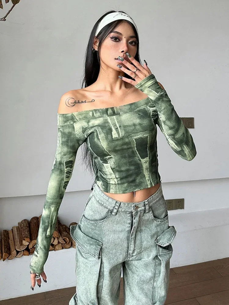 Vintage One-Line Collar Tops Sexy Tie-Dye Print Short Women Clothing Casual Long Sleeve Y2k Top Streetwear Shirts For Women
Vintage One-Line Collar Tops Sexy Tie-Dye Print Short Women Clothing Casual Long Sleeve Y2k Top Streetwear Shirts For Women