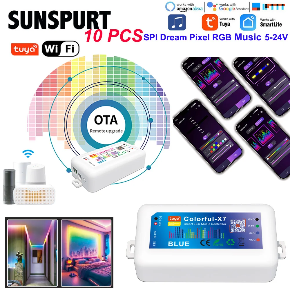 Tuya SPI RGB LED Controller for Addressable Pixel LED Light Strip DC5-24V Wifi Smart LED Dimmer Alexa Goolge Alice Voice Control
Tuya SPI RGB LED Controller for Addressable Pixel LED Light Strip DC5-24V Wifi Smart LED Dimmer Alexa Goolge Alice Voice Control