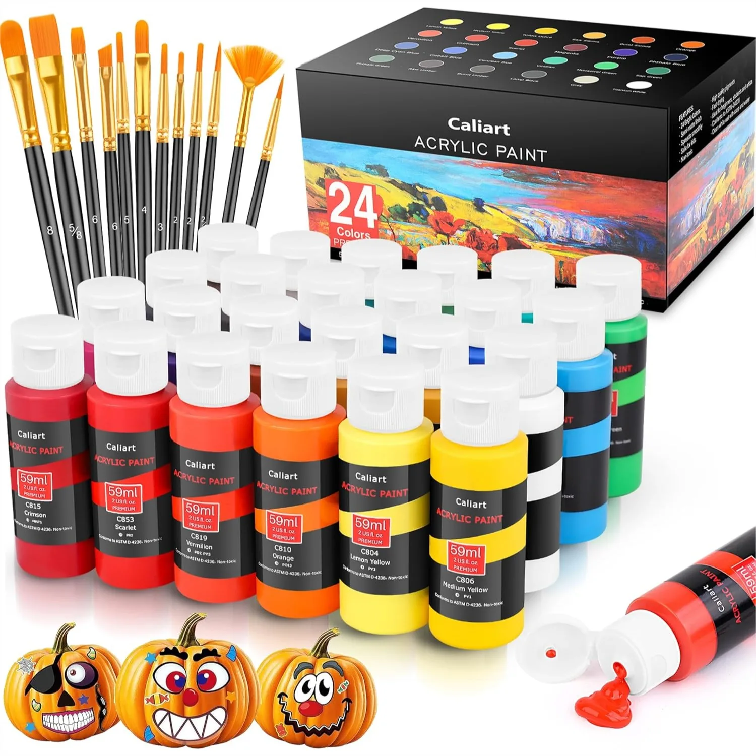 Acrylic Paint Set With 12 Brushes 24 Colors Wood Craft Paints For Adults Kids Artists Beginners Halloween Pumpkin Canvas Ceramic Rock Painting Kit Art Supplies
Acrylic Paint Set With 12 Brushes 24 Colors Wood Craft Paints For Adults Kids Artists Beginners Halloween Pumpkin Canvas Ceramic Rock Painting Kit Art Supplies