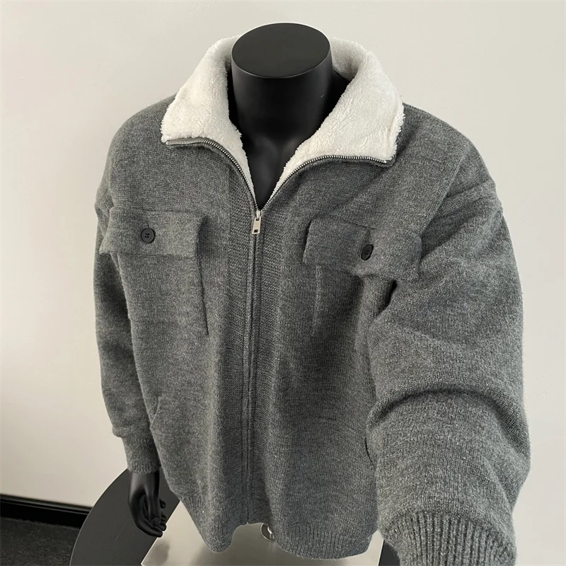 Lamb Velvet Collar Knitted Sweater Jaet Men's Winter Thiened Fce Lined Loose Versatile Heavyweight Warm Cotton Coat
Lamb Velvet Collar Knitted Sweater Jaet Men's Winter Thiened Fce Lined Loose Versatile Heavyweight Warm Cotton Coat