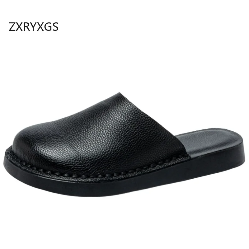 ZXRYXGS New Summer Top Cowhide Leather Slippers Flat Soft Sole Round Toe Outerwear Slippers Women Casual Fashion Slippers 2026
ZXRYXGS New Summer Top Cowhide Leather Slippers Flat Soft Sole Round Toe Outerwear Slippers Women Casual Fashion Slippers 2026