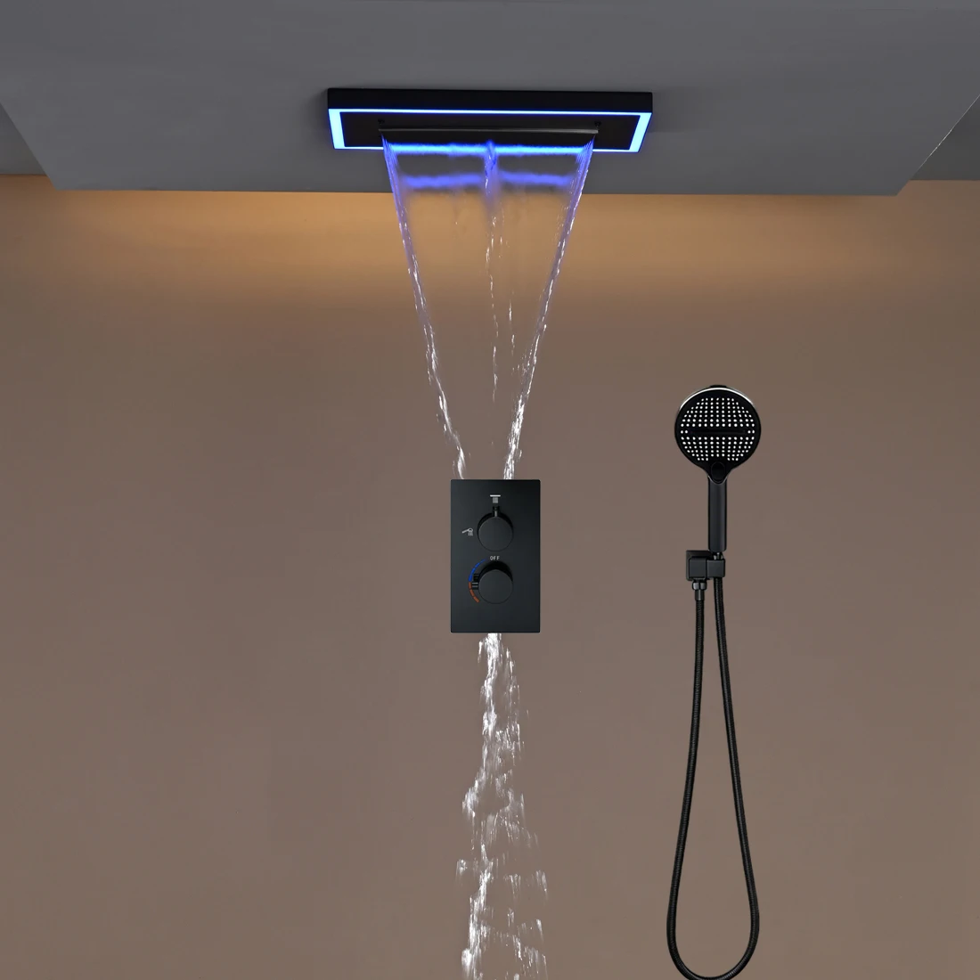 Qlonn Luxuriou Bushed Gold Shower Set LED Lighting Rain/Waterfall Shower Head Bathroom Hot/Cold Diverter Suitable for bathroom
Qlonn Luxuriou Bushed Gold Shower Set LED Lighting Rain/Waterfall Shower Head Bathroom Hot/Cold Diverter Suitable for bathroom
