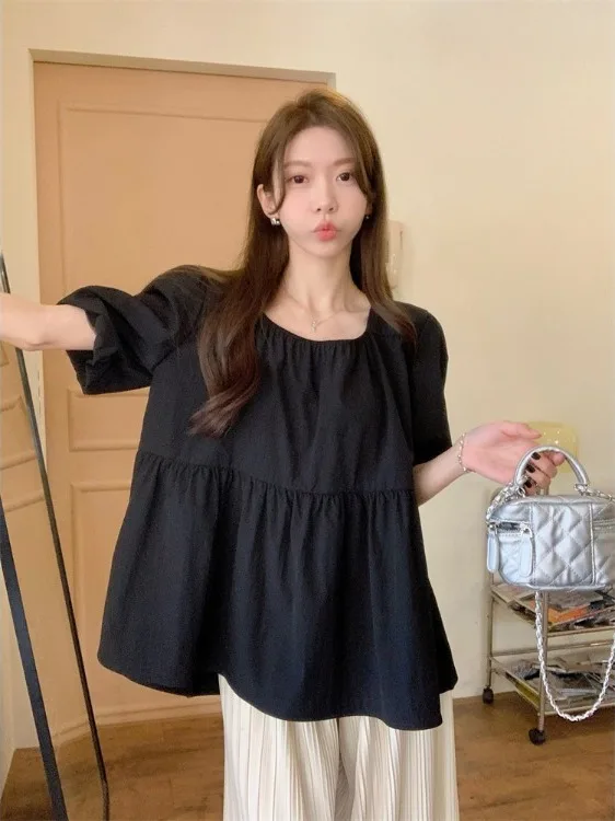 Sweet Style Large Size Shirt Women's Plump Sister Summer Slimming Age-Defying Black Bubble Sleeve Square Collar Top
Sweet Style Large Size Shirt Women's Plump Sister Summer Slimming Age-Defying Black Bubble Sleeve Square Collar Top