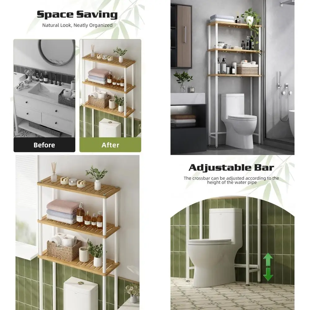 3-Tier Bamboo Toilet Storage Organizer Rack, Space-Saving Bathroom Shelving, White
3-Tier Bamboo Toilet Storage Organizer Rack, Space-Saving Bathroom Shelving, White