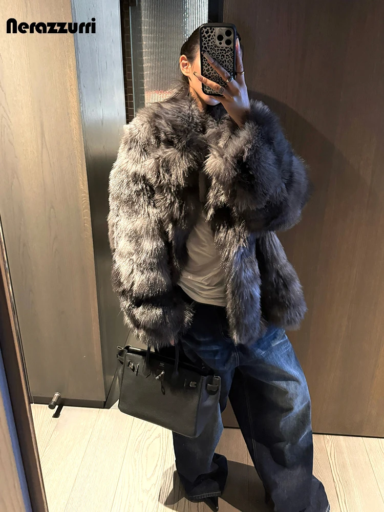 Nerazzurri Autumn Winter Loose Casual Hairy Soft Thick Warm Shaggy Fuzzy Faux Fox Fur Coat Women Chic Fluffy Jacket Clothes 2026
Nerazzurri Autumn Winter Loose Casual Hairy Soft Thick Warm Shaggy Fuzzy Faux Fox Fur Coat Women Chic Fluffy Jacket Clothes 2026