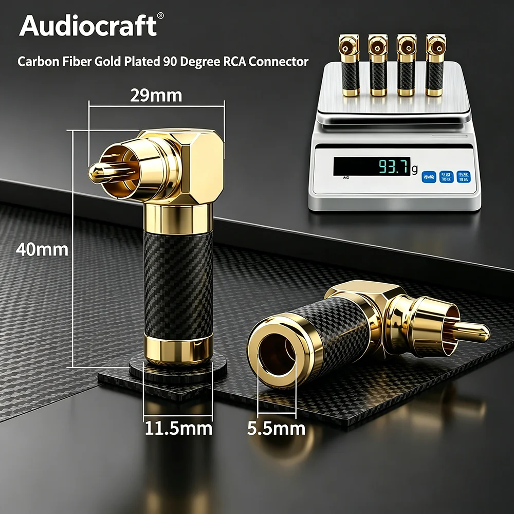 Audiophile Grade Carbon Fiber RCA Elbow Connector | Gold Plated 90° Audio Plug
Audiophile Grade Carbon Fiber RCA Elbow Connector | Gold Plated 90° Audio Plug