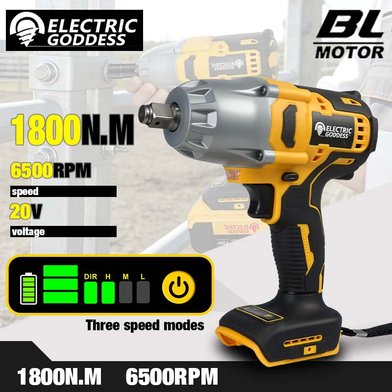 Electric Goddess 1800NM Brushless Electric Impact Wrench Cordless High Torque Wrench Car Repair Tools For Dewalt 20V Battery Pin
Electric Goddess 1800NM Brushless Electric Impact Wrench Cordless High Torque Wrench Car Repair Tools For Dewalt 20V Battery Pin
