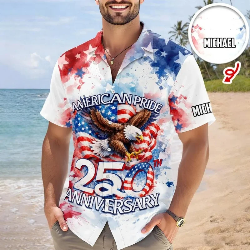 USA 250th Anniversary Eagle Hawaiian Shirt For Men Customized 3D Printed Short Sleeves Summer Button Blouses Lapel Aloha Shirts
USA 250th Anniversary Eagle Hawaiian Shirt For Men Customized 3D Printed Short Sleeves Summer Button Blouses Lapel Aloha Shirts