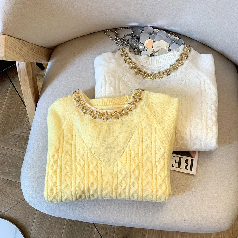 Chic O-Neck Bead Embossed Sweater Autumn Winter Women's Casual Long Sleeved Pullovers Retro Patchwork Loose Knitted Tops
Chic O-Neck Bead Embossed Sweater Autumn Winter Women's Casual Long Sleeved Pullovers Retro Patchwork Loose Knitted Tops