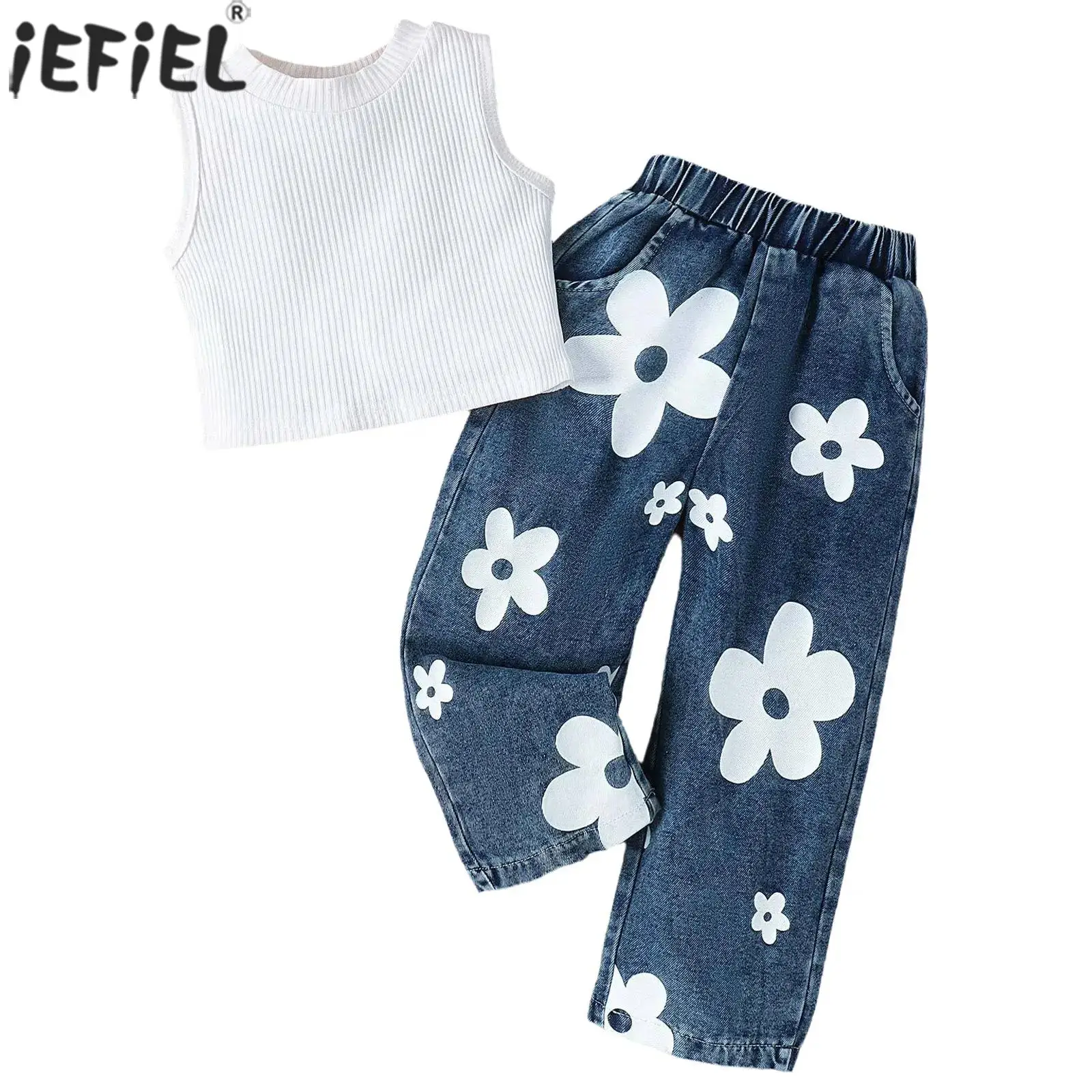 Toddler Girls Summer Outfit Ribbed Knitted Tank Top Vest with Butterfly Flower Print Jeans Pants Set Holiday Casual Clothes
Toddler Girls Summer Outfit Ribbed Knitted Tank Top Vest with Butterfly Flower Print Jeans Pants Set Holiday Casual Clothes