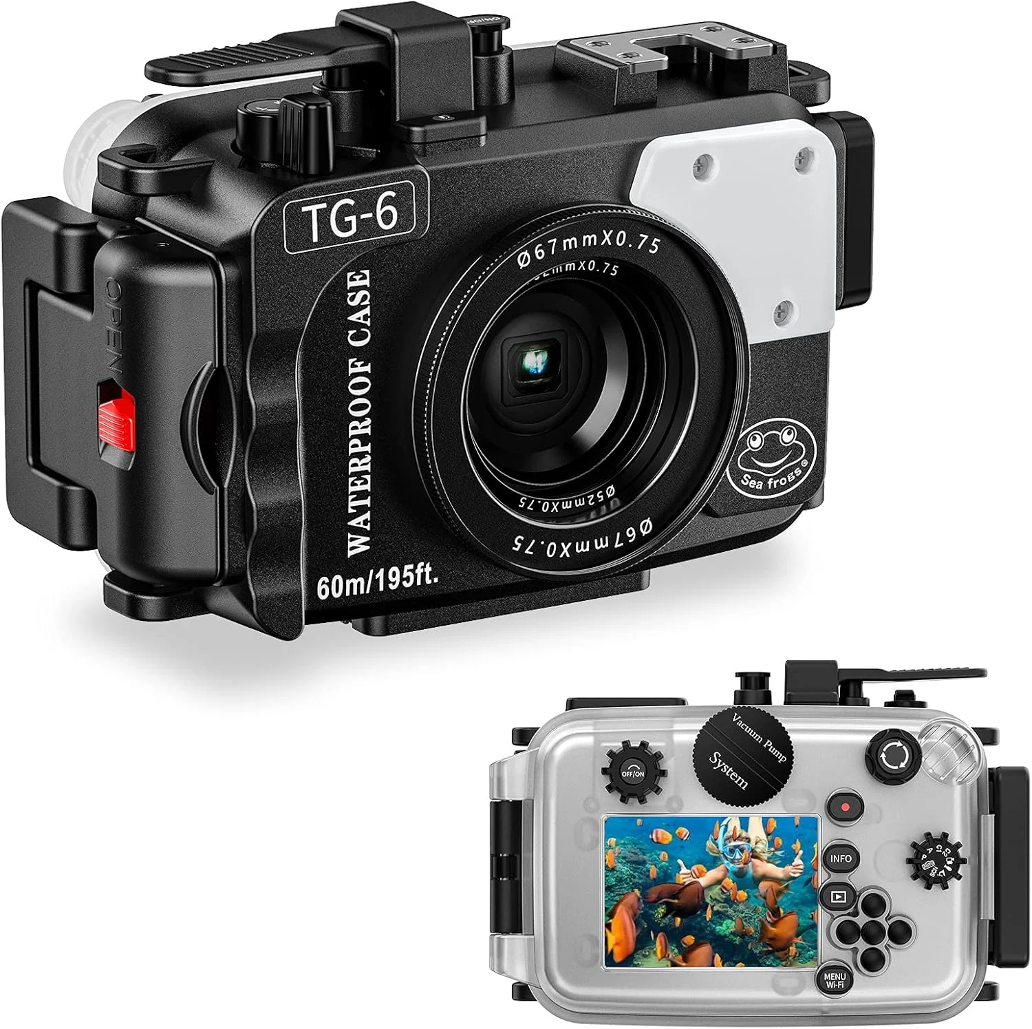 SEA FROGS Camera Housing for Olympus TG6 60m/197ft Depth Protection Underwater Camera Case with Red Filter
SEA FROGS Camera Housing for Olympus TG6 60m/197ft Depth Protection Underwater Camera Case with Red Filter